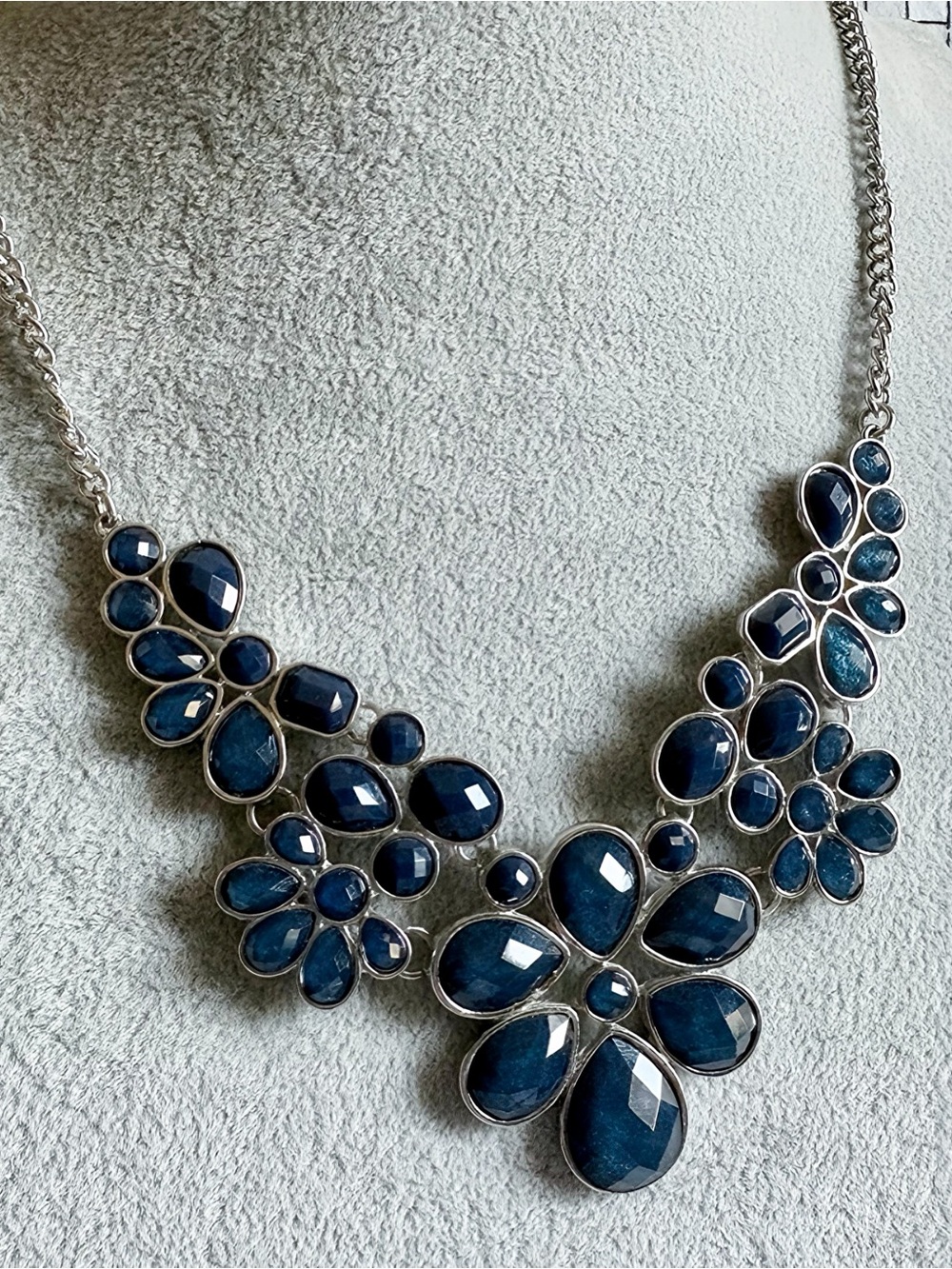 Charming Charlie Navy Blue Floral Gem Statement Necklace